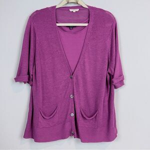 Eileen Fisher Purple Linen Blend Cardigan Sweater & Tank Top 1X